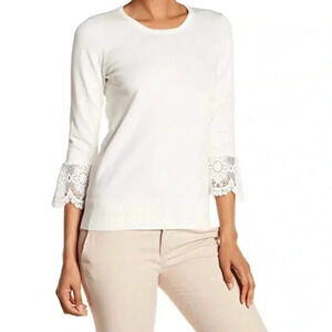 Catherine Melandrino Lace Flare Bell Sleeve Knit Shirt Sweater Medium